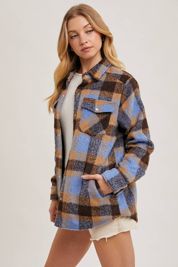 BUTTON DOWN PLAID SHACKET