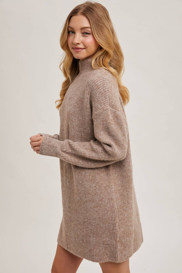 MOCK NECK KNIT SWEATER MINI DRESS