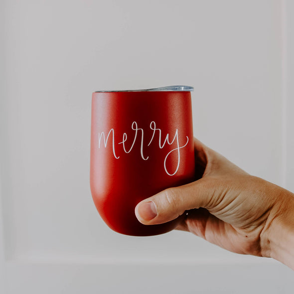 Merry Metal Wine Tumbler - Christmas Home Decor & Gifts