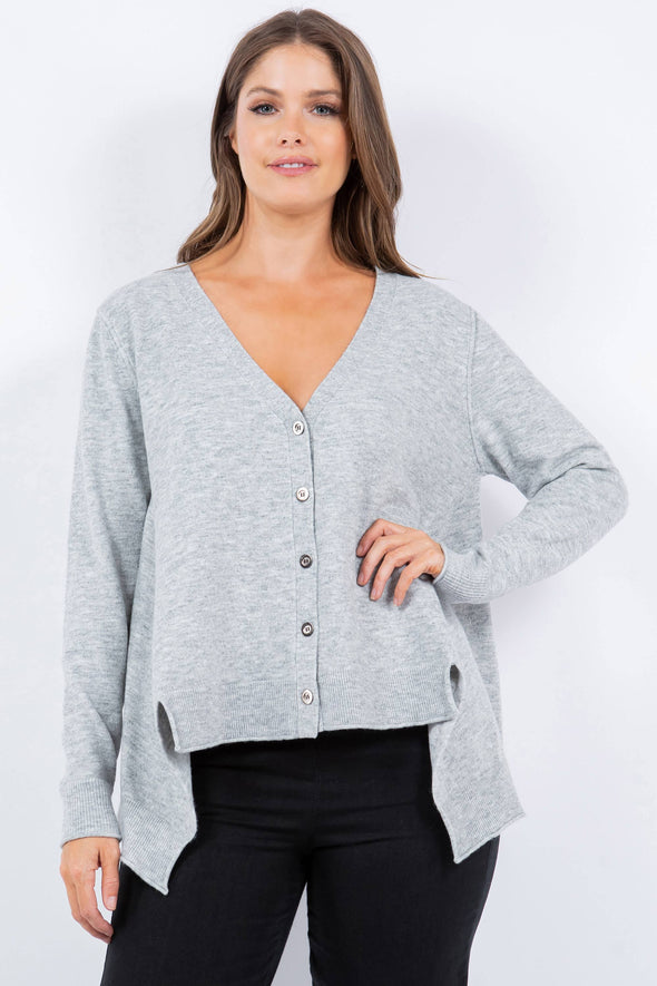 Notched Button-Up Cardigan