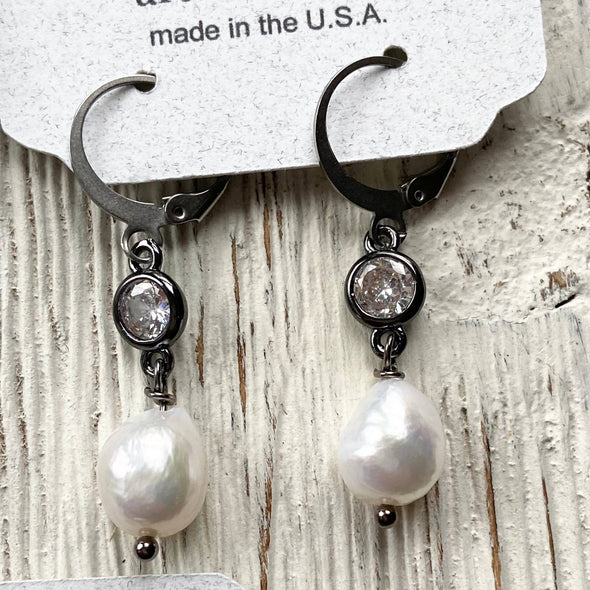 Fresh water pearl earrings boutique salon edgy glam jewelry