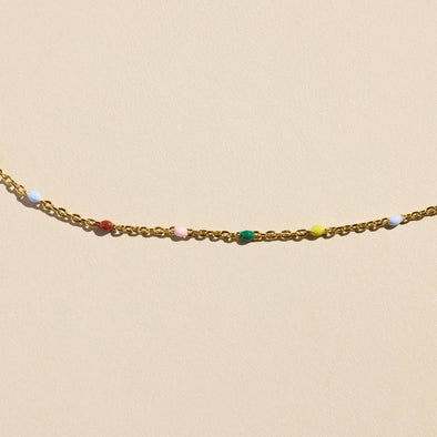 Multicolor Beaded Delicate Saturn Chain Necklace