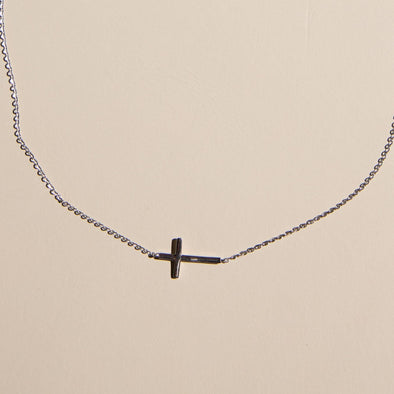Silver Sideways Cross Necklace