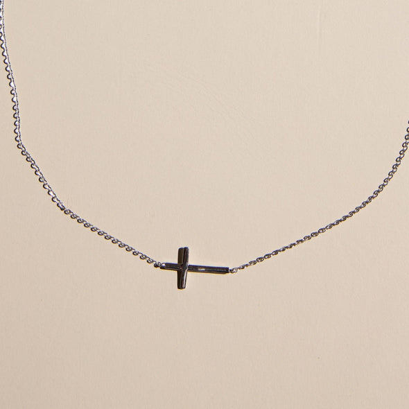 Silver Sideways Cross Necklace