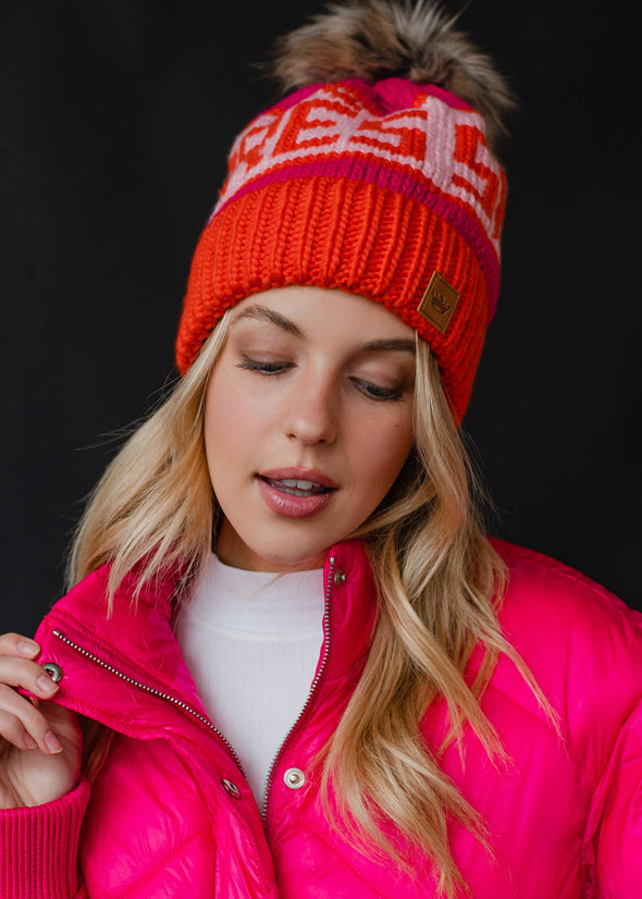 Orange, Lt. Pink & Pink Apres Ski Pom Hat