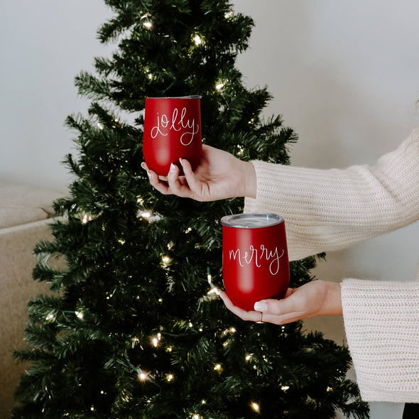 Merry Metal Wine Tumbler - Christmas Home Decor & Gifts