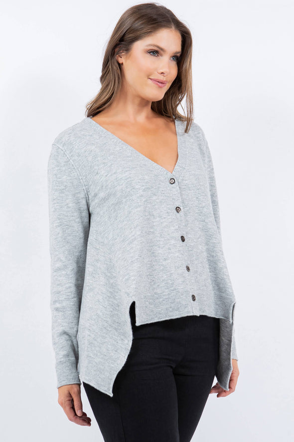 Notched Button-Up Cardigan