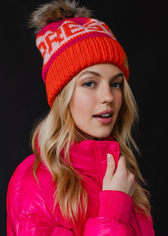 Orange, Lt. Pink & Pink Apres Ski Pom Hat