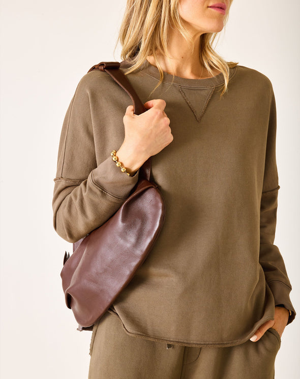 Frenchie Raw Edge Crewneck Sweatshirt In Mocha