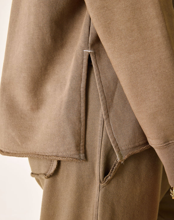 Frenchie Raw Edge Crewneck Sweatshirt In Mocha