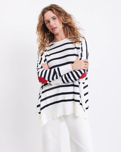 Amour Sweater In Navy Stripe Heart