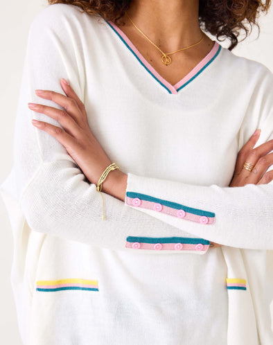 Catalina V-Neck Sweater In Off-White/Multi